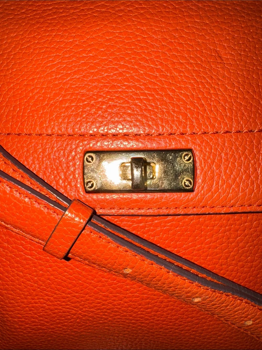 MCM Coral Leather Top-Handle Satchel with Gold Hardware with COA EUC